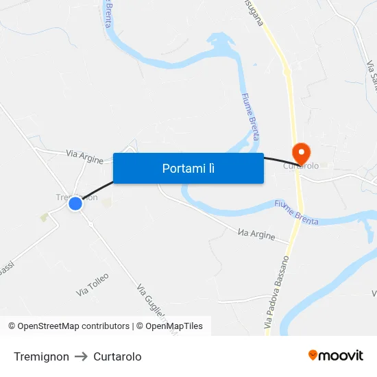 Tremignon to Curtarolo map