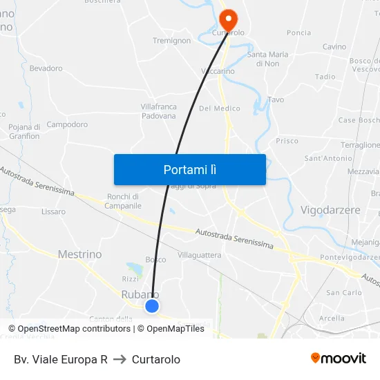 Bv. Viale Europa R to Curtarolo map