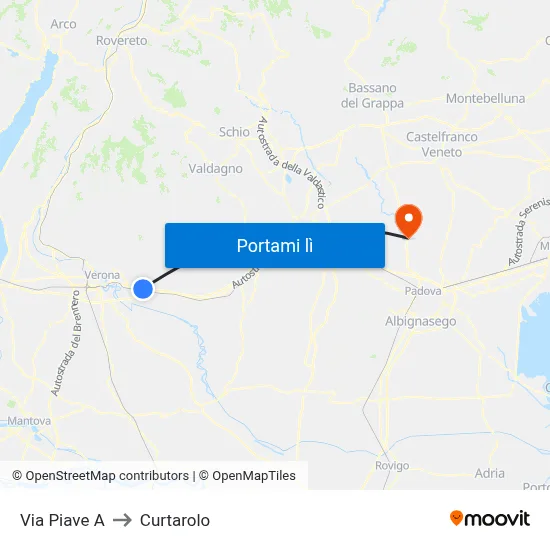 Via Piave A to Curtarolo map