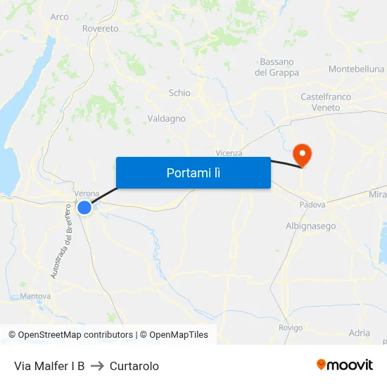Via Malfer I B to Curtarolo map