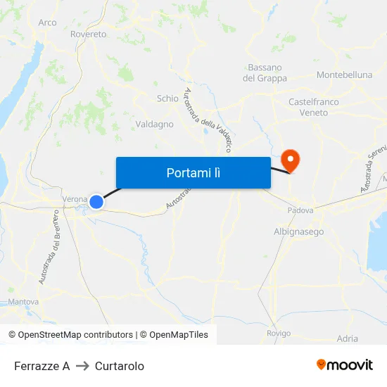 Ferrazze A to Curtarolo map