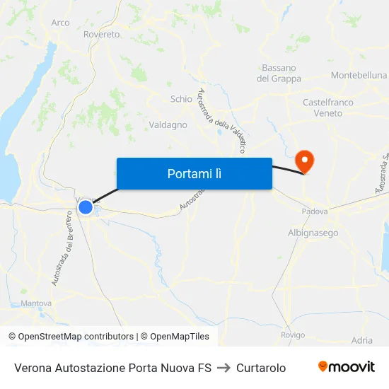 Verona Autostazione Porta Nuova FS to Curtarolo map