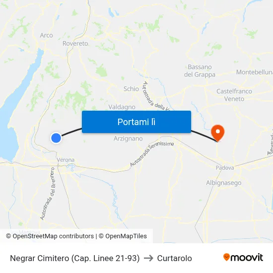 Negrar Cimitero (Cap. Linee 21-93) to Curtarolo map