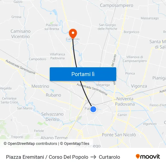 Piazza Eremitani / Corso Del Popolo to Curtarolo map