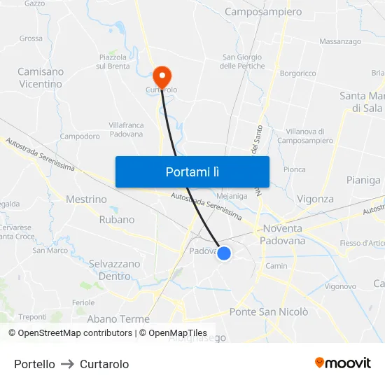 Portello to Curtarolo map