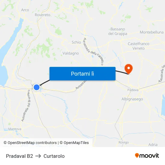 Pradaval B2 to Curtarolo map