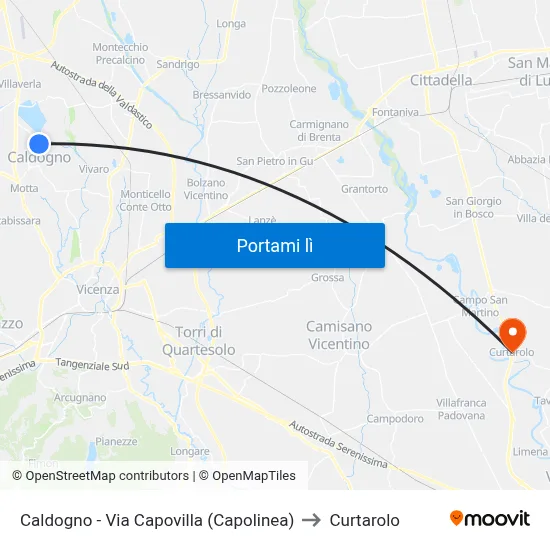 Caldogno - Via Capovilla (Capolinea) to Curtarolo map