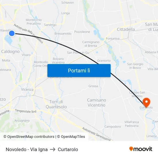 Novoledo - Via Igna to Curtarolo map