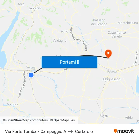 Via Forte Tomba / Campeggio A to Curtarolo map