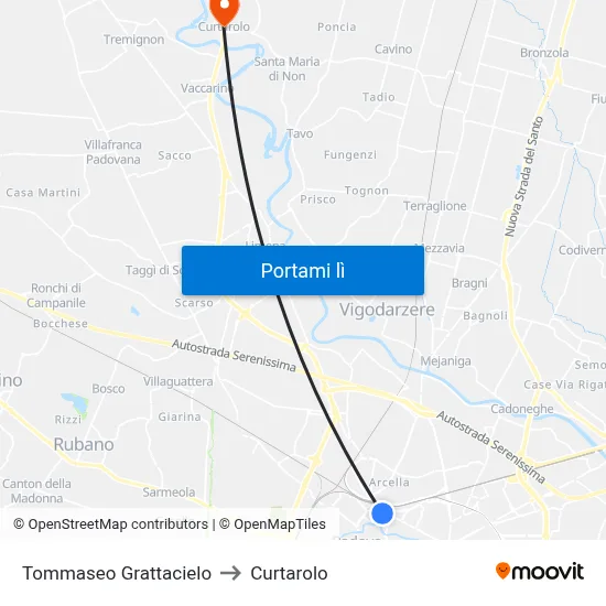 Tommaseo Grattacielo to Curtarolo map