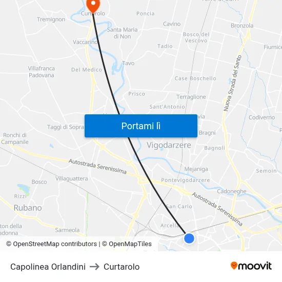 Capolinea Orlandini to Curtarolo map