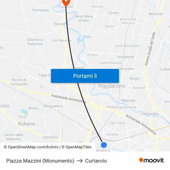 Piazza Mazzini (Monumento) to Curtarolo map