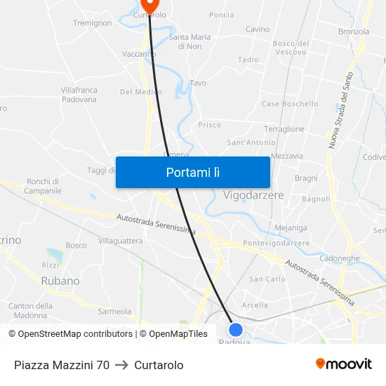 Piazza Mazzini 70 to Curtarolo map