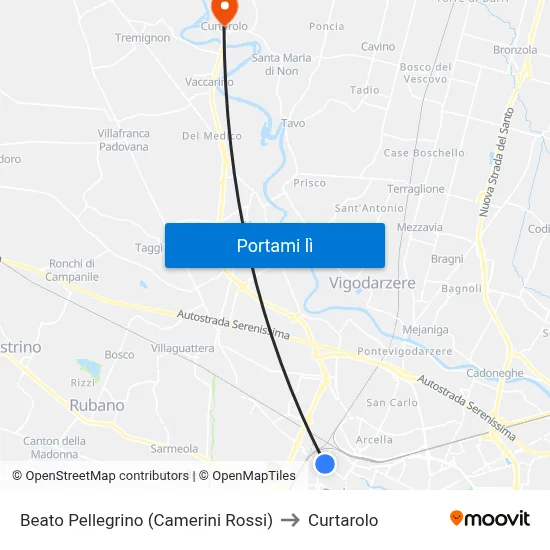 Beato Pellegrino (Camerini Rossi) to Curtarolo map
