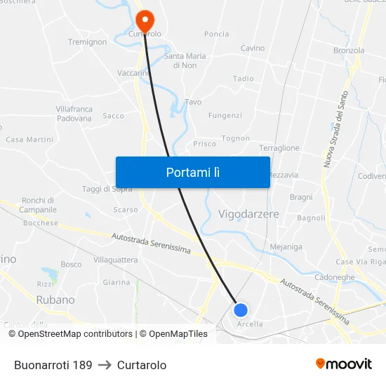 Buonarroti 189 to Curtarolo map