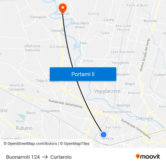 Buonarroti 124 to Curtarolo map
