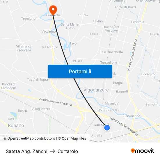 Saetta Ang. Zanchi to Curtarolo map