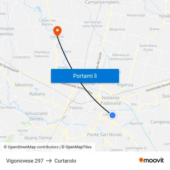 Vigonovese 297 to Curtarolo map