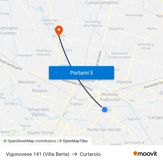 Vigonovese 141 (Villa Berta) to Curtarolo map