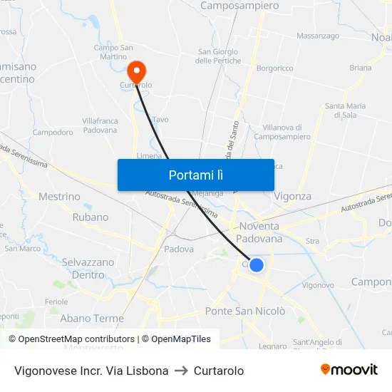Vigonovese Incr. Via Lisbona to Curtarolo map