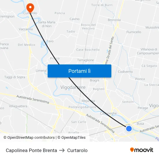 Capolinea Ponte Brenta to Curtarolo map