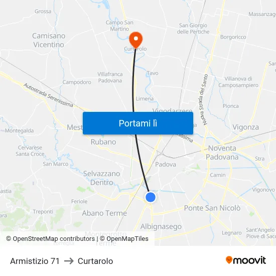 Armistizio 71 to Curtarolo map