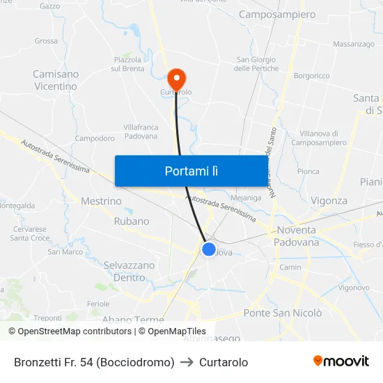 Bronzetti Fr. 54 (Bocciodromo) to Curtarolo map