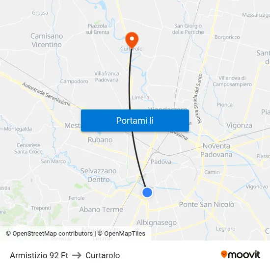 Armistizio 92 Ft to Curtarolo map
