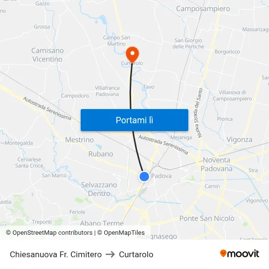 Chiesanuova Fr. Cimitero to Curtarolo map