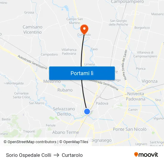 Sorio Ospedale Colli to Curtarolo map