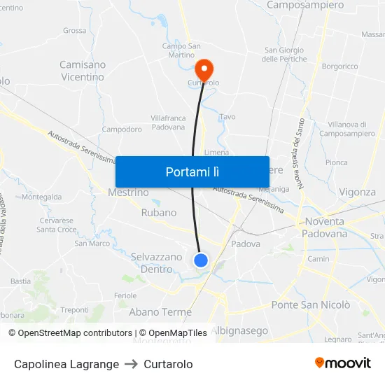 Capolinea Lagrange to Curtarolo map