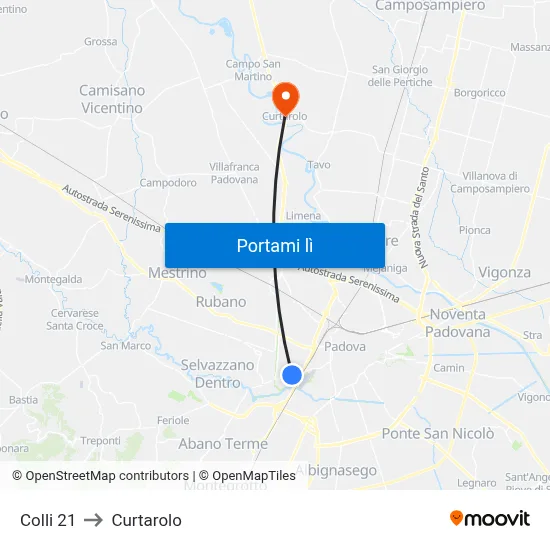 Colli 21 to Curtarolo map