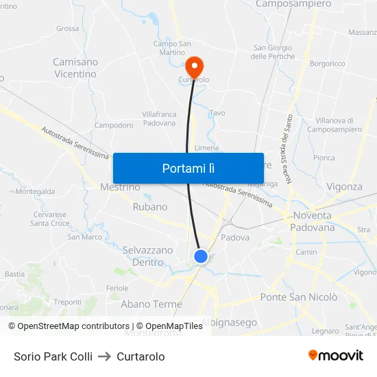 Sorio Park Colli to Curtarolo map