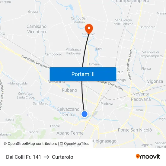 Dei Colli Fr. 141 to Curtarolo map