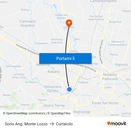 Sorio Ang. Monte Lozzo to Curtarolo map