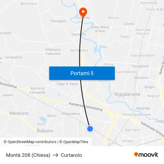 Montà 208  (Chiesa) to Curtarolo map