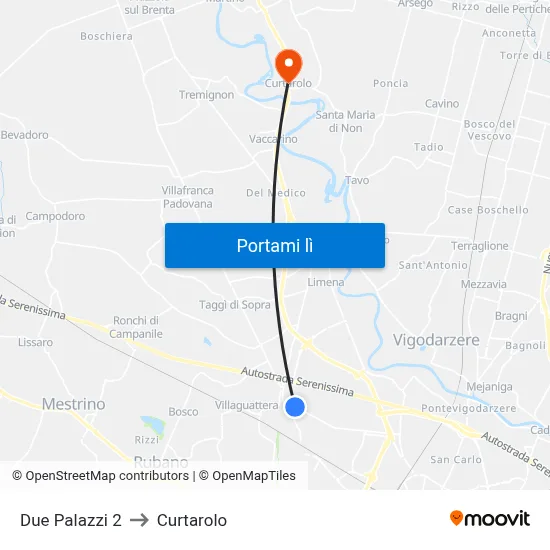 Due Palazzi 2 to Curtarolo map
