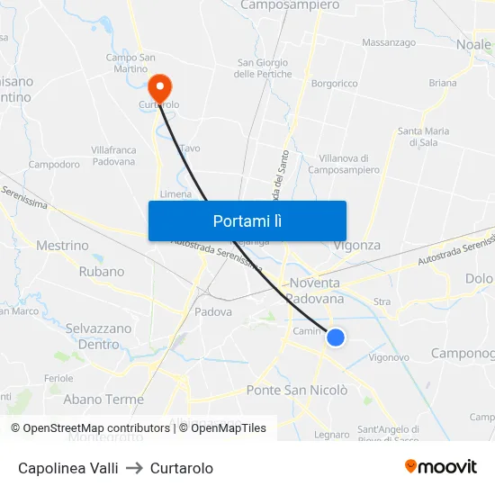 Capolinea Valli to Curtarolo map