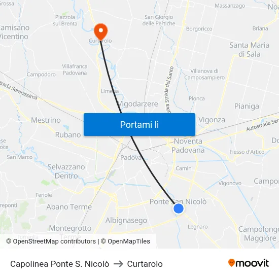 Capolinea Ponte S. Nicolò to Curtarolo map