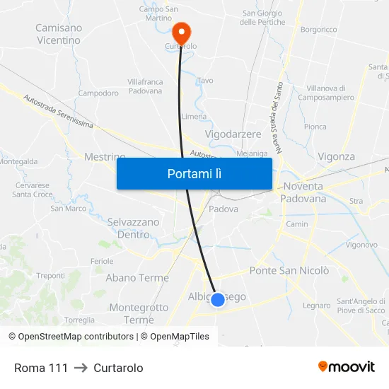 Roma 111 to Curtarolo map