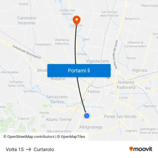 Volta 15 to Curtarolo map