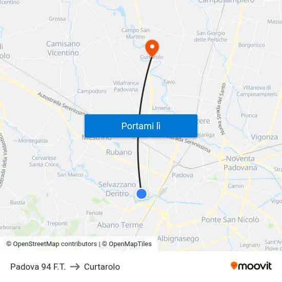 Padova 94 F.T. to Curtarolo map