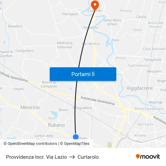 Provvidenza Incr. Via Lazio to Curtarolo map
