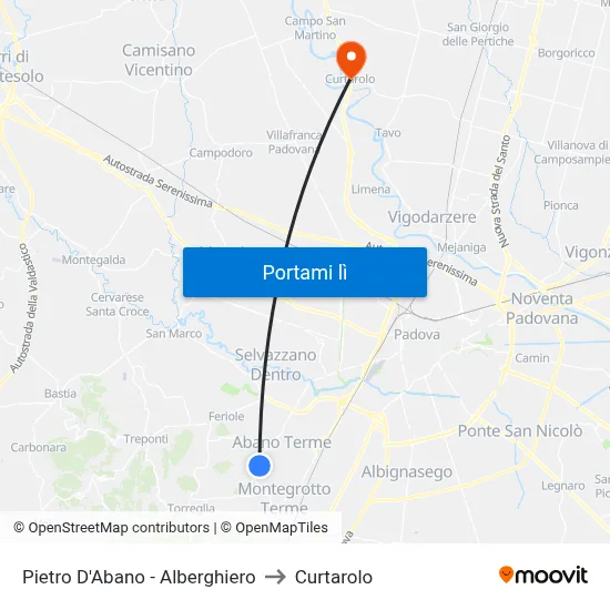 Pietro D'Abano - Alberghiero to Curtarolo map
