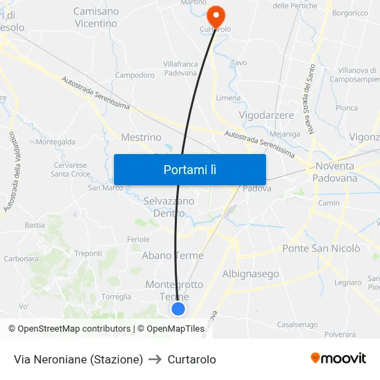 Via Neroniane (Stazione) to Curtarolo map