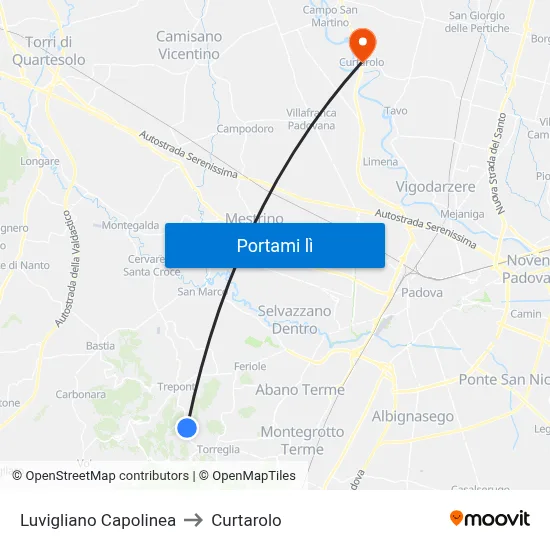 Luvigliano Capolinea to Curtarolo map