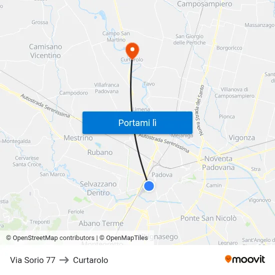 Via Sorio 77 to Curtarolo map