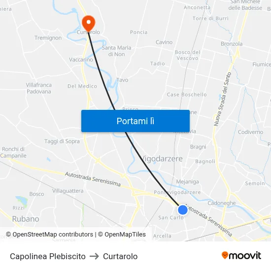 Capolinea Plebiscito to Curtarolo map
