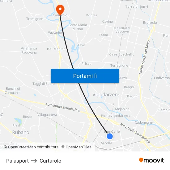 Palasport to Curtarolo map