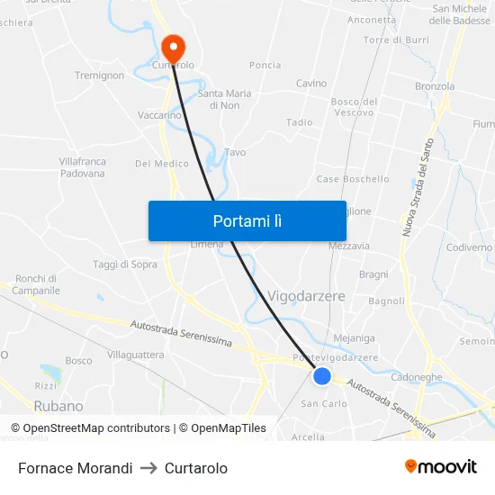 Fornace Morandi to Curtarolo map